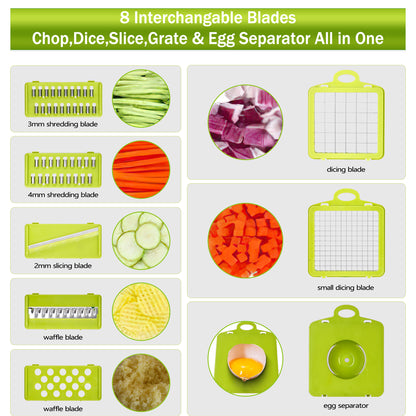 Vegetable Chopper, Multi-Functional 12-In-1 Food Chopper Onion Chopper with Draining Basket, Veggie Chopper, Kitchen Vegetable Slicer Cutter Dicer, Onion Salad Chopper Potato Slicer with Container