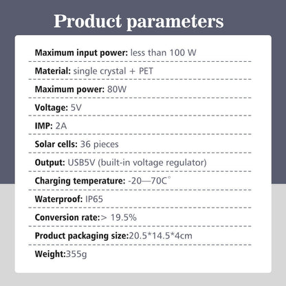 80W Solar Panel, Foldable Solar Panel Battery Charger for Portable Power Station Generator, Iphone, Ipad, Laptop, USB Ports for Outdoor Camping Van RV Trip