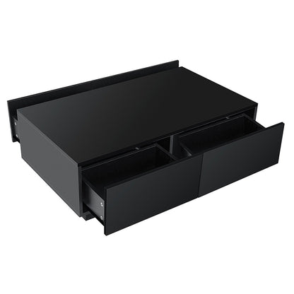 Hommpa Coffee Table with 4 Drawers LED Center Table Sofa Side Tea Tables Black High Gloss Finish