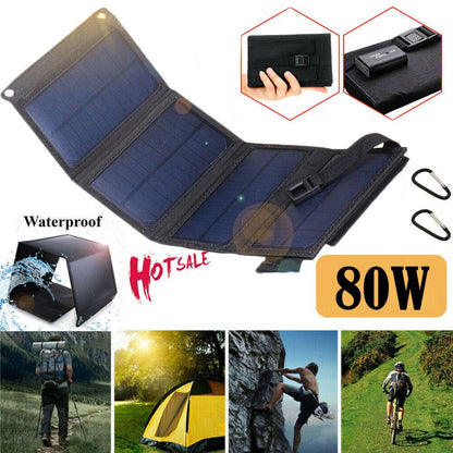 80W Solar Panel, Foldable Solar Panel Battery Charger for Portable Power Station Generator, Iphone, Ipad, Laptop, USB Ports for Outdoor Camping Van RV Trip